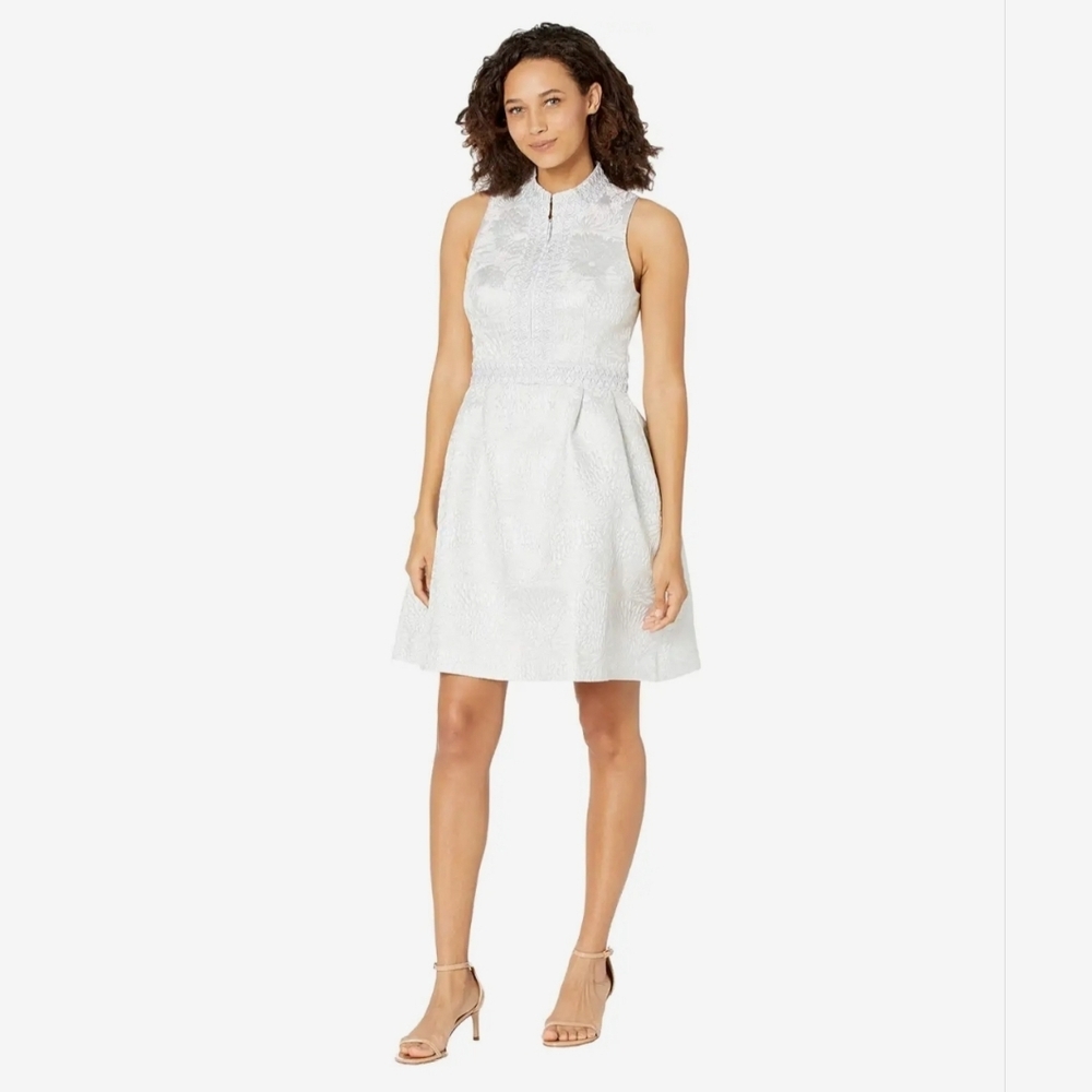 NWT Lilly Pulitzer Franci Dress Seaside Grey Full Bloom Brocade Size 8 Silver